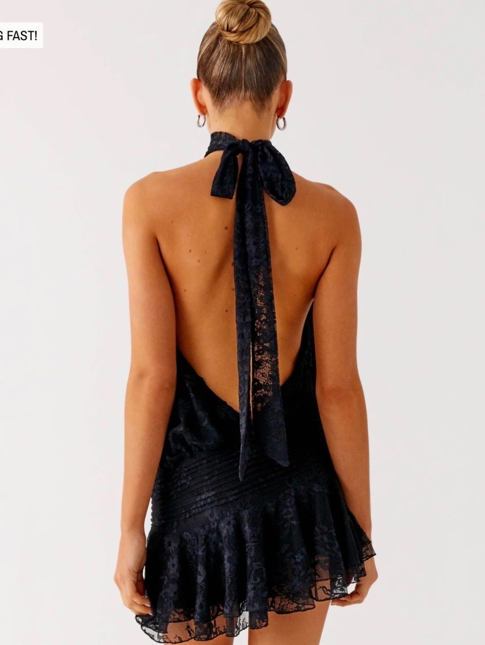 Peppermayo Willow Lace Mini Dress Black Halter Open Back Size 6 - Picture 3 of 7